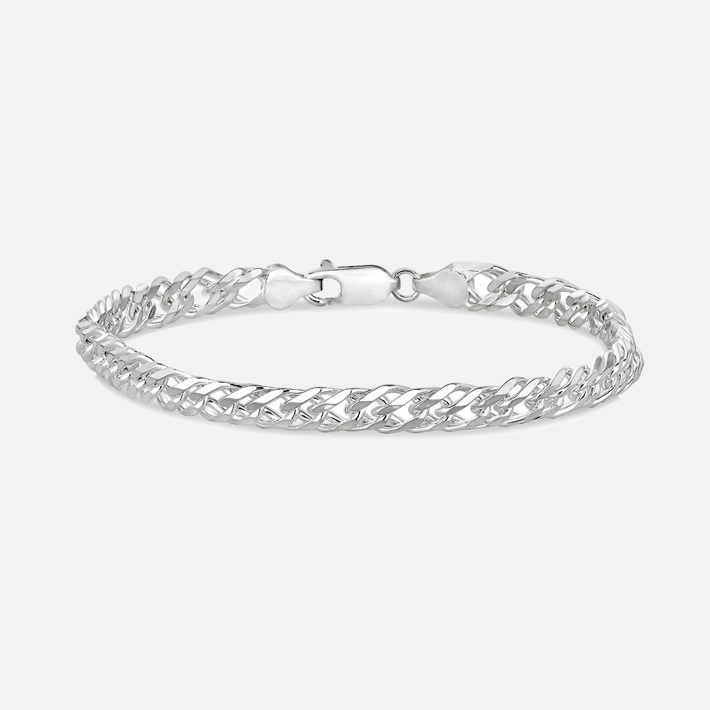 A polished silver Teddy Howler double link chain bracelet with a secure clasp.