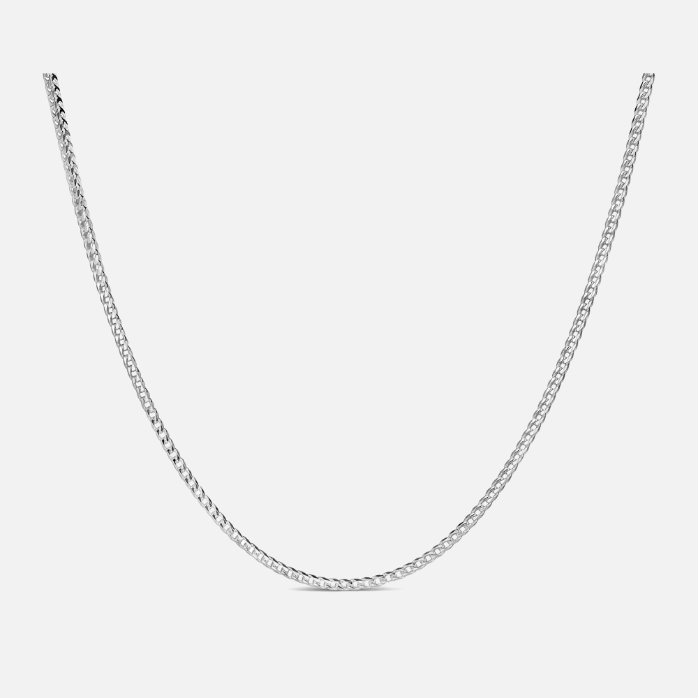 A silver Teddy Howler Franco chain necklace with smooth, interlocking square links, displayed on a plain background.