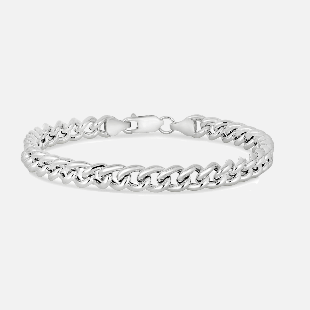 A polished Teddy Howler silver hollow curb chain bracelet with hollow links, displayed against a white background.