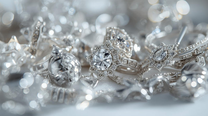 Elegant silver rings with sparkling gemstones showcasing detailed craftsmanship and shine.