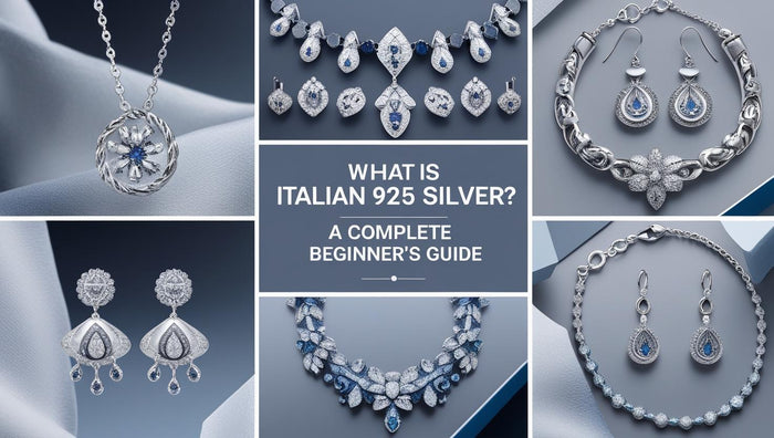 Italian 925 Silver jewelry collage with blog title in center.
